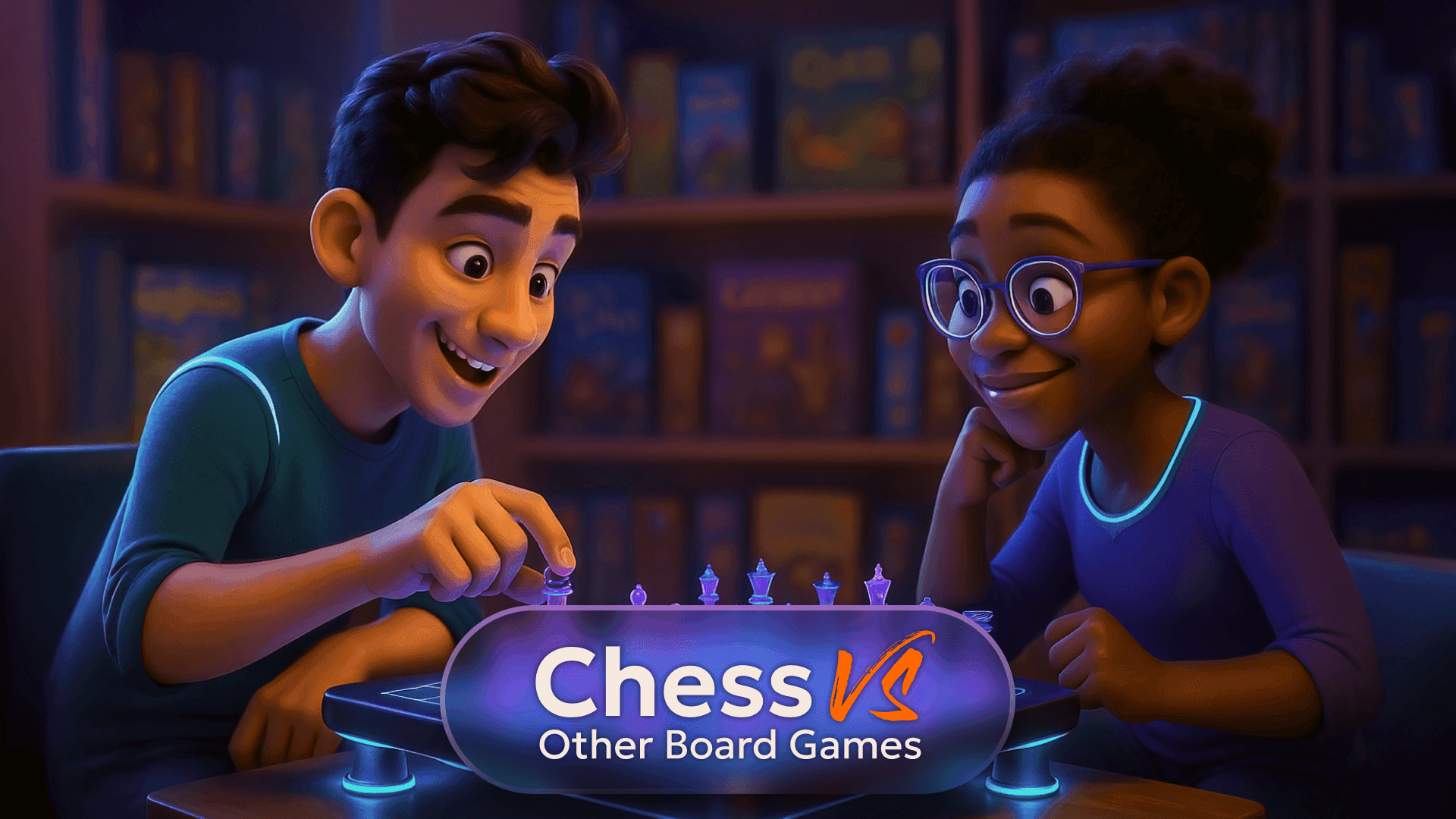 Two players enjoying a chess match comparing chess with other board games