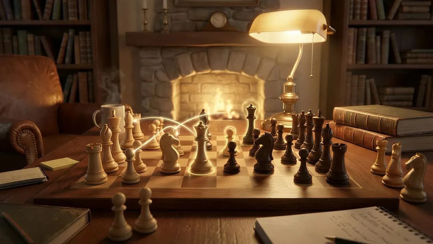 Chess board showing winning strategy and piece coordination for how to win at chess