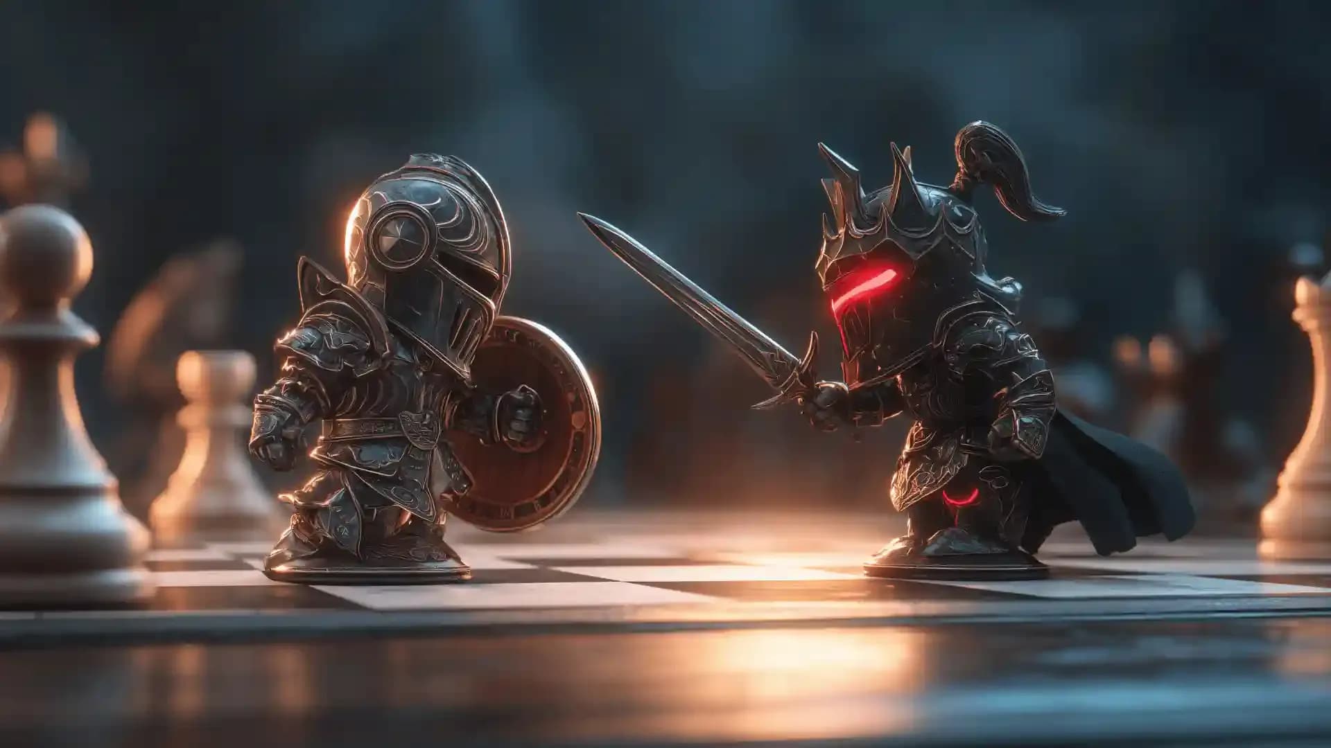 Animated chess player analyzing the Modern Defense chess opening strategy on a board at home.