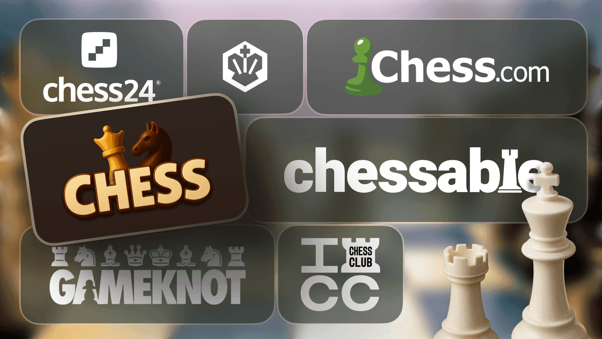 Logos of popular online chess platforms including Chess.com, Chess24, Chessable, GameKnot, and ICC — representing the best chess websites.